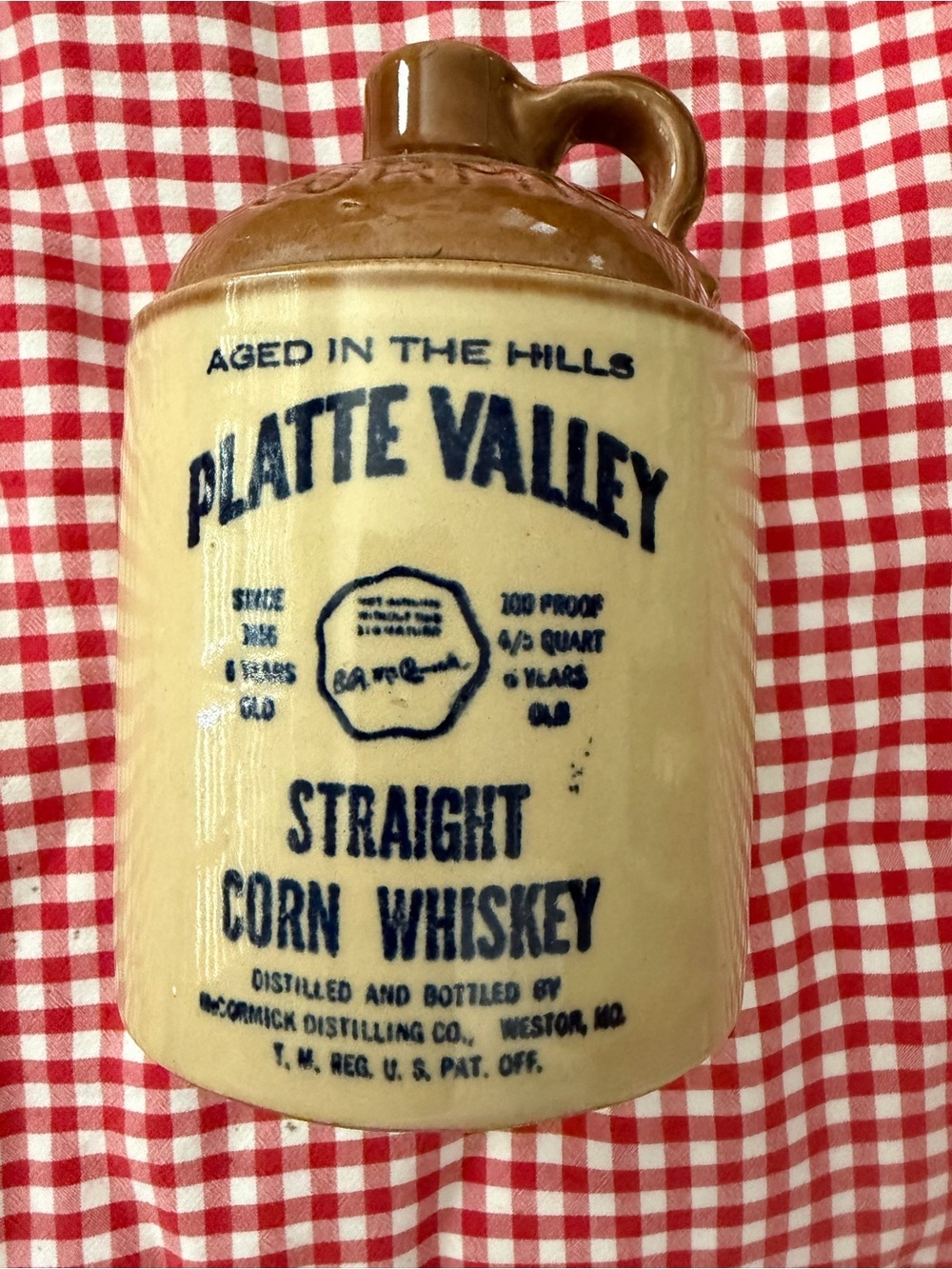 Platte Valley Straight Corn Whiskey Jug - Cream & Brown